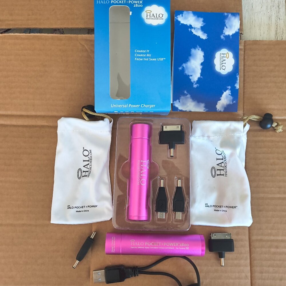 2 Halo Portable chargers with i phone and i pad attachments
